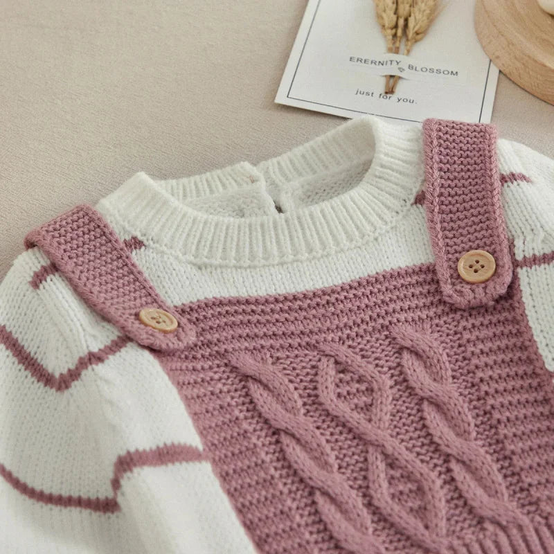 Macacão Romper Infantil Tricot Listrado Lenogue