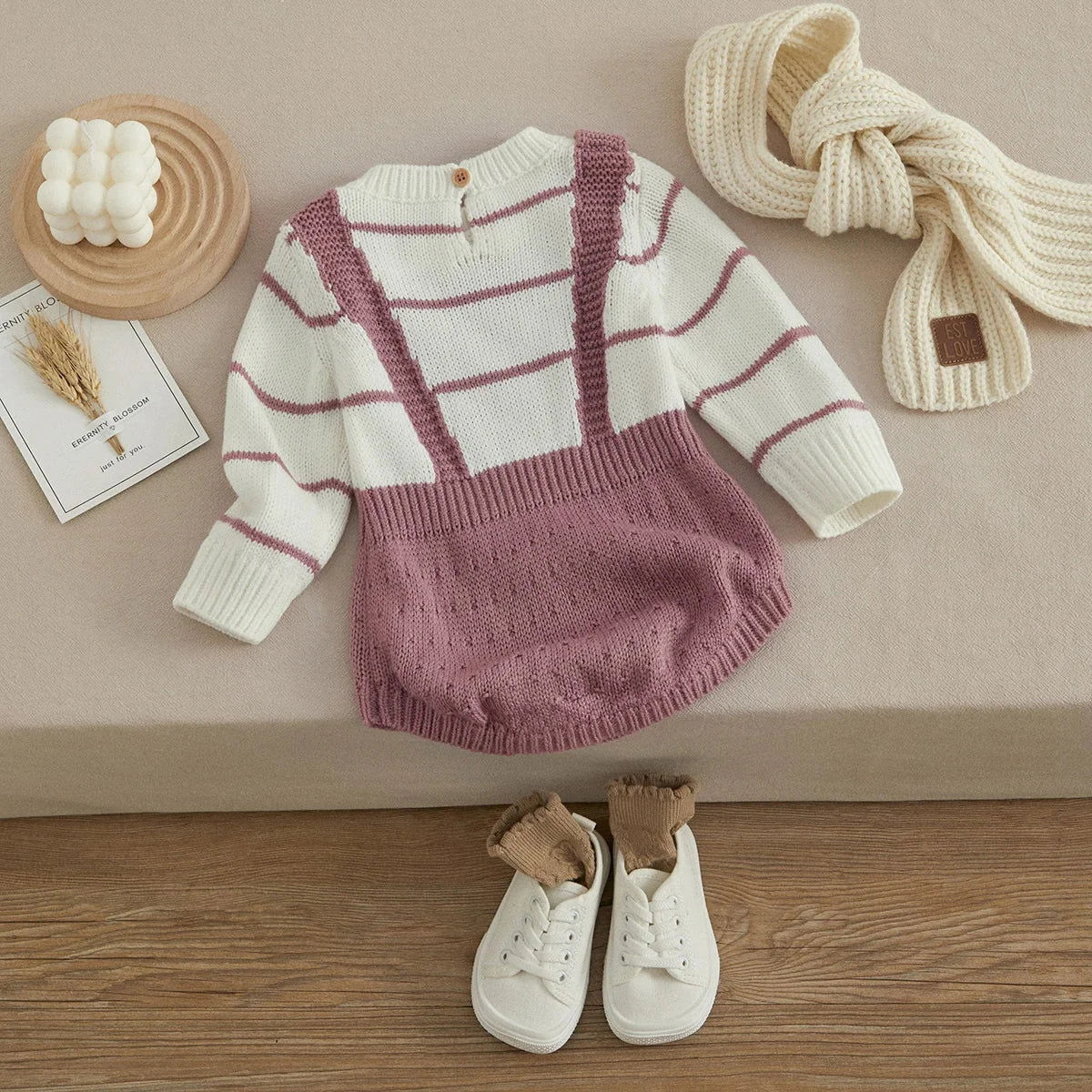 Macacão Romper Infantil Tricot Listrado Lenogue Rosa / 0-3 Meses