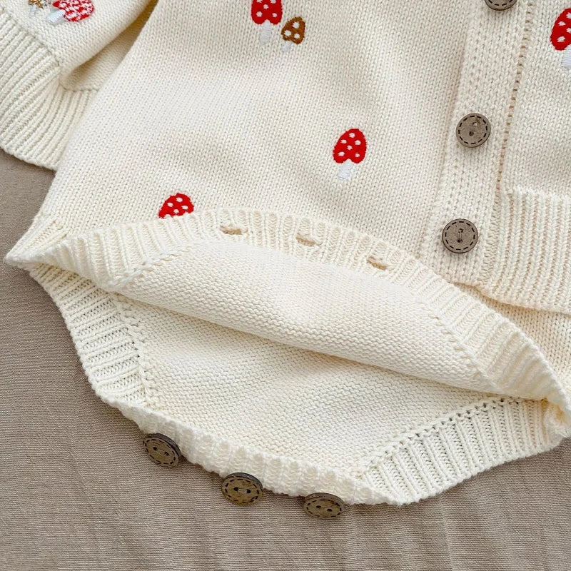 Macacão Romper Infantil Tricot Mushroom Bege Lenogue