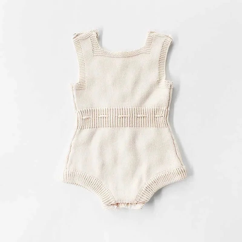 Macacão Romper Infantil Tricot Pompom Bege Lenogue