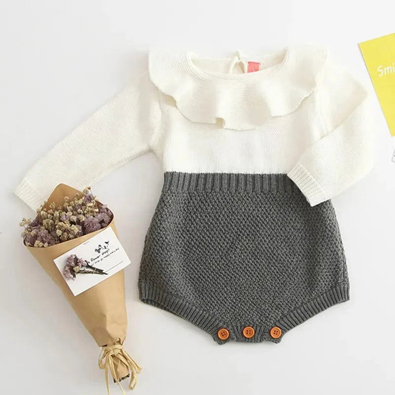 Macacão Romper Infantil Tricot Preto e Bege Lenogue / 0-3 Meses