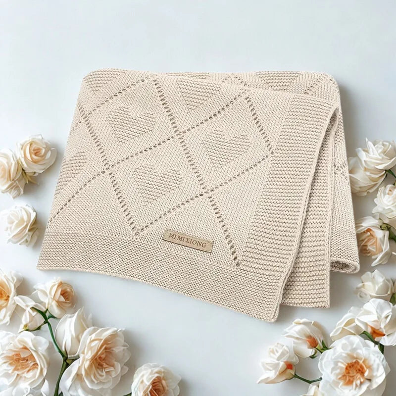 Manta Infantil Algodão Tricot Heart Lenogue Bege