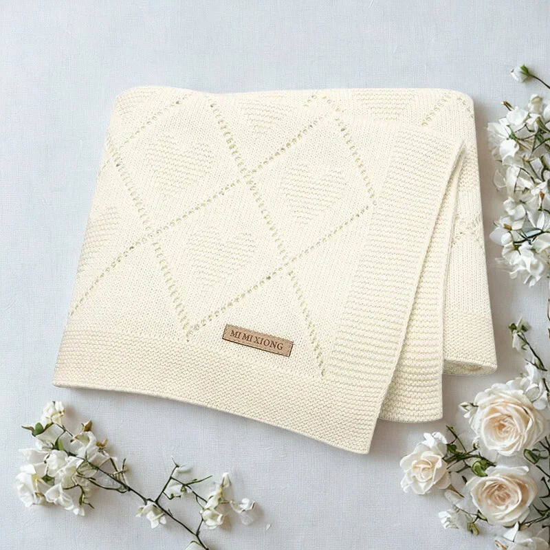 Manta Infantil Algodão Tricot Heart Lenogue Branco