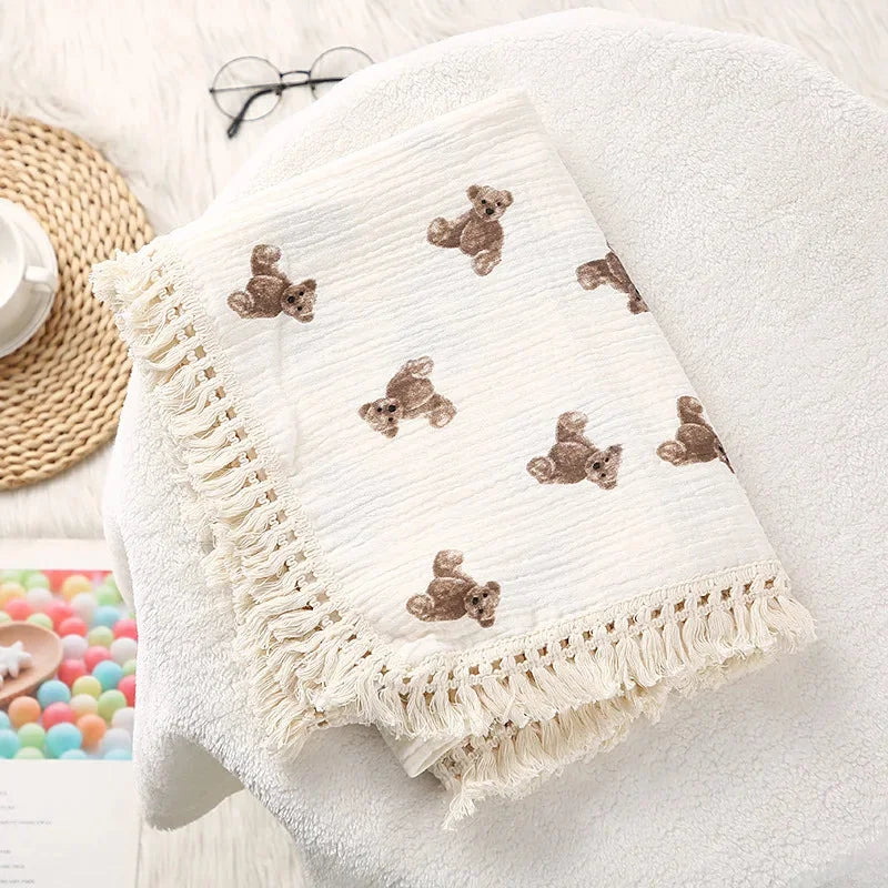 Manta Infantil Musselina Multicamada Algodão Lenogue Bege (mod. 02) / 80x65cm