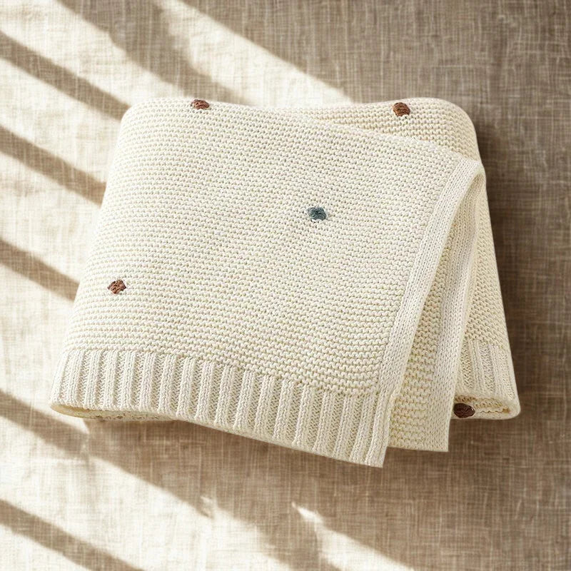 Manta Infantil Tricot com Bolinhas Coloridas Lenogue Bege