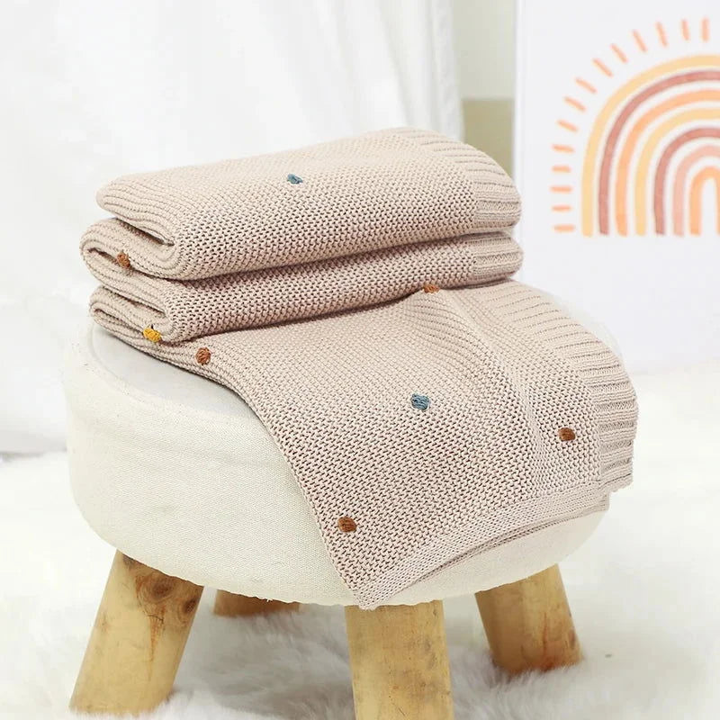 Manta Infantil Tricot com Bolinhas Coloridas Lenogue Cru