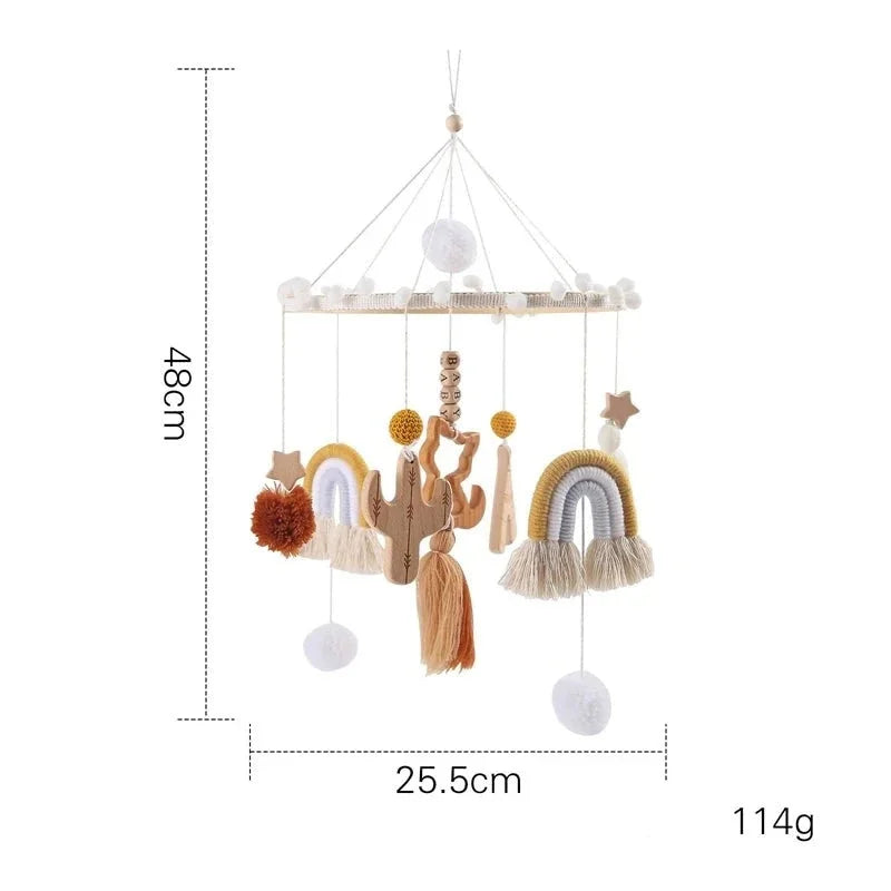 Mobile Infantil para Berço com Chocalhos Bege Lenogue Macramé