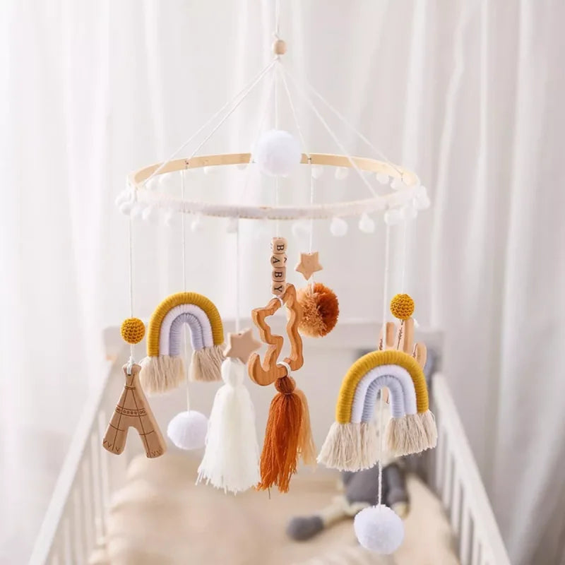 Mobile Infantil para Berço com Chocalhos Bege Lenogue Macramé