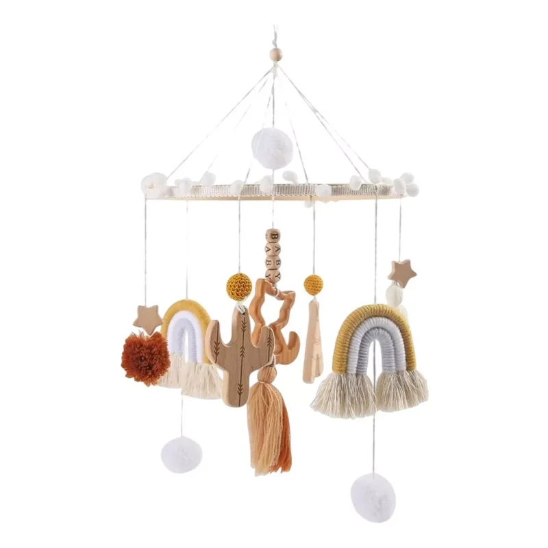 Mobile Infantil para Berço com Chocalhos Bege Lenogue Macramé