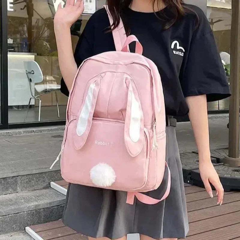 Mochila Infantil de Nylon Estampa Coelho Lenogue Cinza Escuro