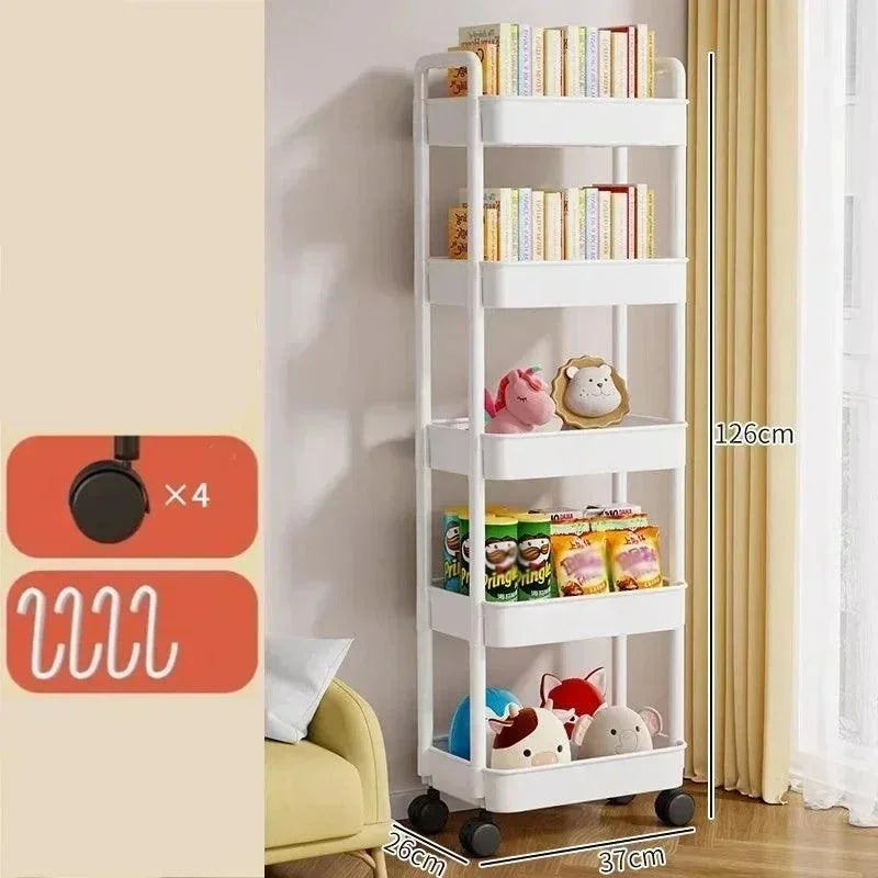 Organizador Infantil com Rodas para Livros e Brinquedos Lenogue Branco - 5 Camadas