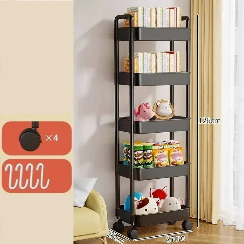 Organizador Infantil com Rodas para Livros e Brinquedos Lenogue Preto - 5 Camadas