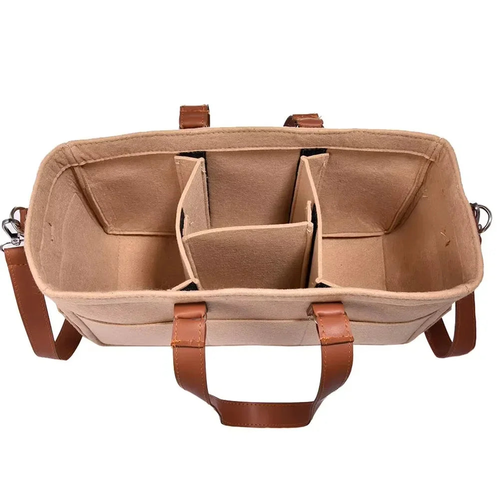 Organizador Infantil de Feltro para Fraldas com Bolsos e Alça Lenogue Marrom