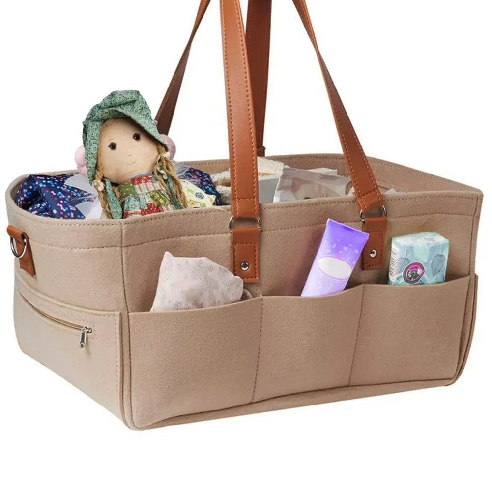 Organizador Infantil de Feltro para Fraldas com Bolsos e Alça Lenogue Marrom