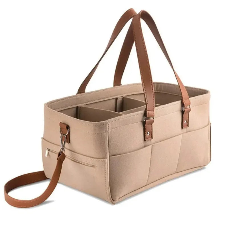 Organizador Infantil de Feltro para Fraldas com Bolsos e Alça Lenogue Marrom