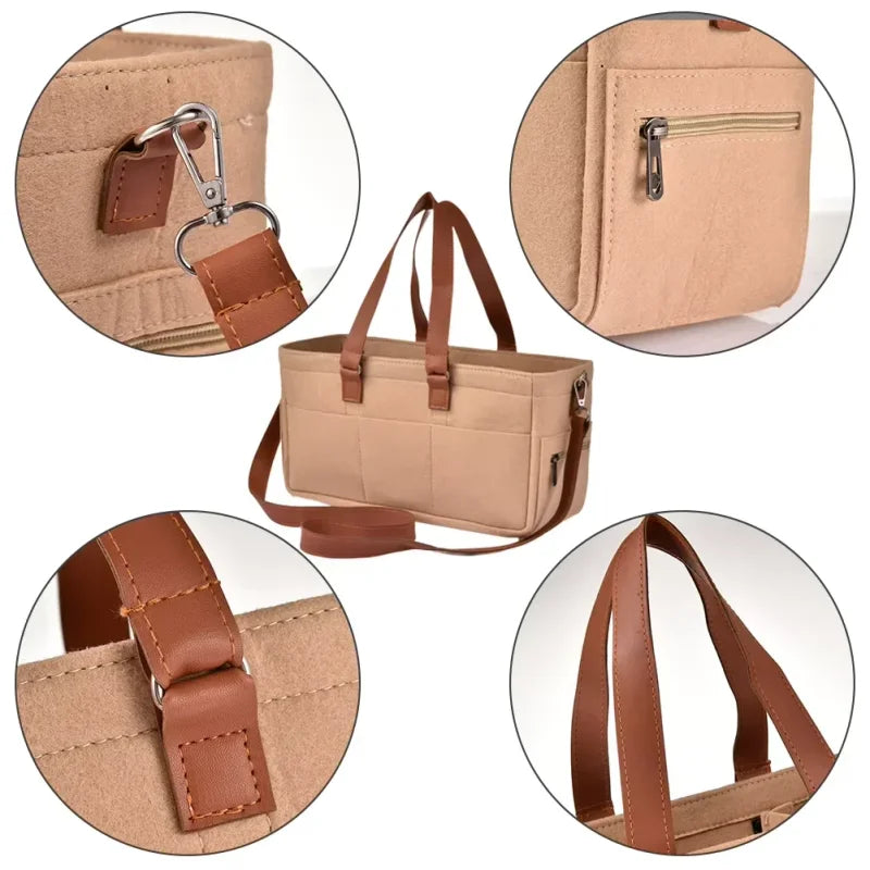 Organizador Infantil de Feltro para Fraldas com Bolsos e Alça Lenogue Marrom