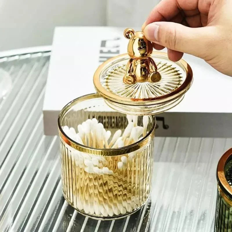 Organizador Porta Cotonete e Algodão Acrílico Lenogue Dourado