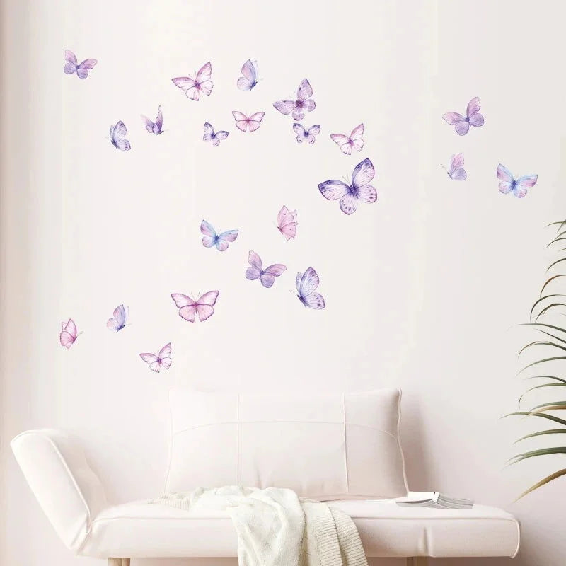 Papel Adesivo Infantil Borboletas Aquarela Rosa Lenogue Mod.3 - 3 Peças (22.5 x 30 Cm) Total 17 Adesivos