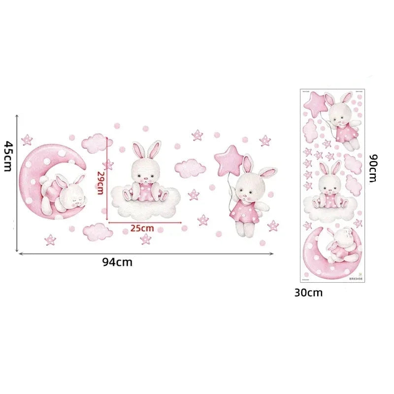 Papel Adesivo Infantil Coelhos e Lua Aquarela Lenogue 1 Peça (30 x 90 Cm)