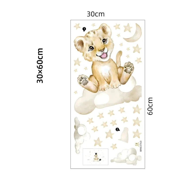 Papel Adesivo Infantil Tigre com Lua Lenogue 1 Peça (30 x 60 Cm)