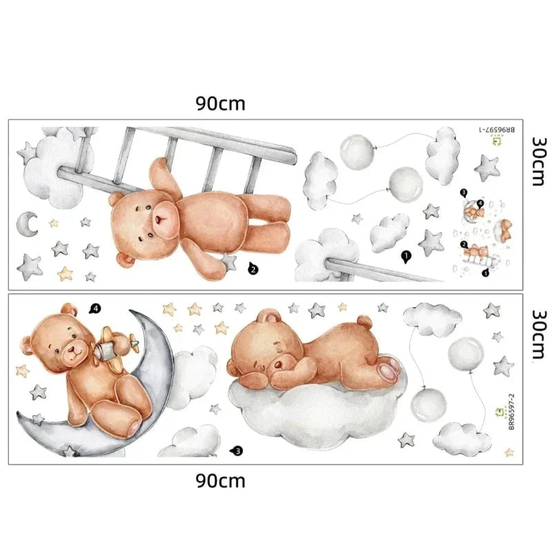 Papel Adesivo Infantil Ursinho com Lua Lenogue 2 Peças (30 x 90 Cm)