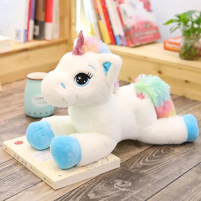 Pelúcia Infantil Unicórnio Arco-íris Colorida Lenogue Azul / 40 Cm