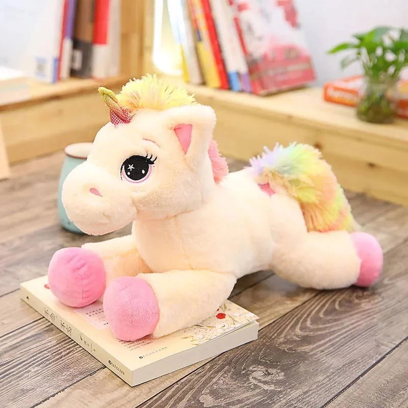 Pelúcia Infantil Unicórnio Arco-íris Colorida Lenogue Rosa / 40 Cm