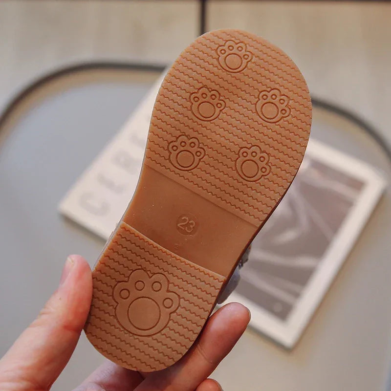 Sandália Infantil com Flor e Laço Solado Macio Antiderrapante Lenogue