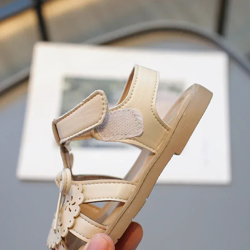 Sandália Infantil com Laço Antiderrapante Solado Macio Bege Lenogue