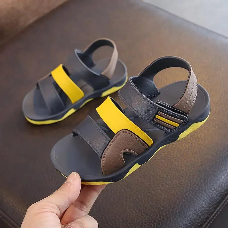 Sandália Infantil de Couro Antiderrapante Solado Macio Lenogue Amarelo / 25-26