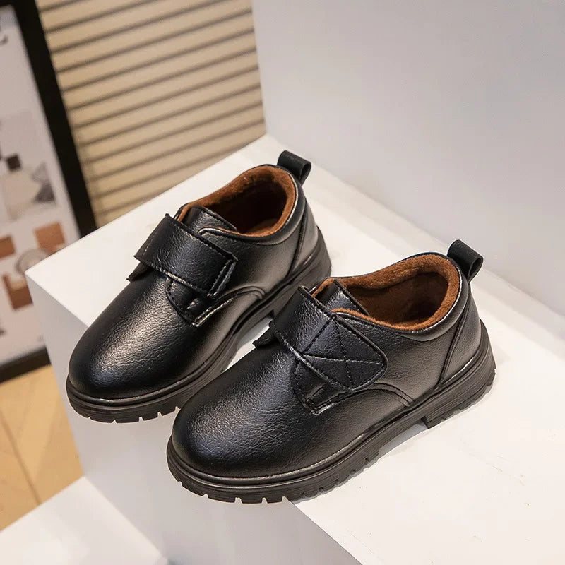 Sapato Infantil de Couro Estilo Social Escolar Marrom Lenogue Preto C/ Algodão / 25-26