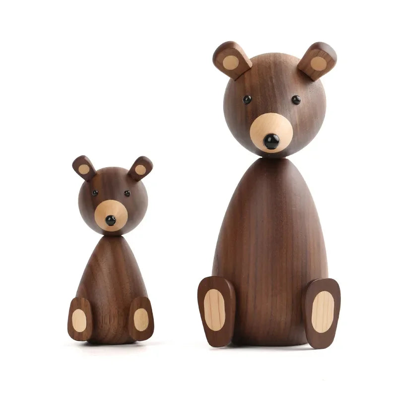 Urso Infantil Teodoro Madeira Natural Lenogue 2 Peças (grande + Pequeno)