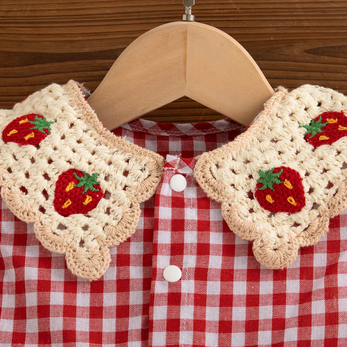 Vestido Infantil Algodão Xadrez Vermelho Morango Lenogue