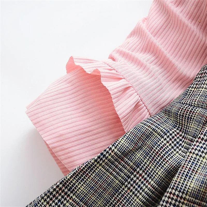 Vestido Infantil de Manga Longa Listrado com Alças e Laço Lenogue