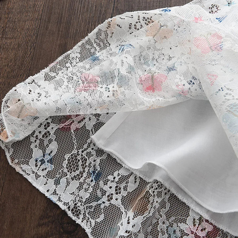 Vestido Infantil de Renda Estampa Borboleta com Laço Lenogue