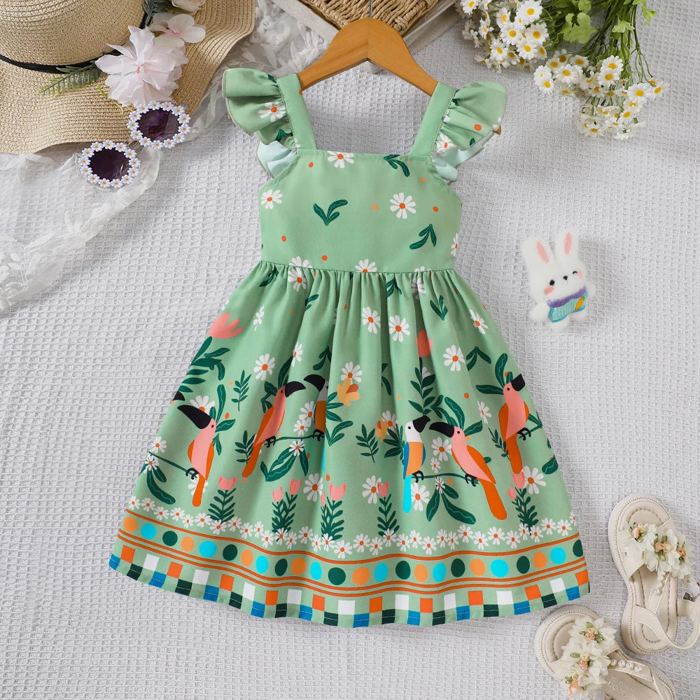 Vestido Infantil Estampado Floral Manga Curta Casual Lenogue