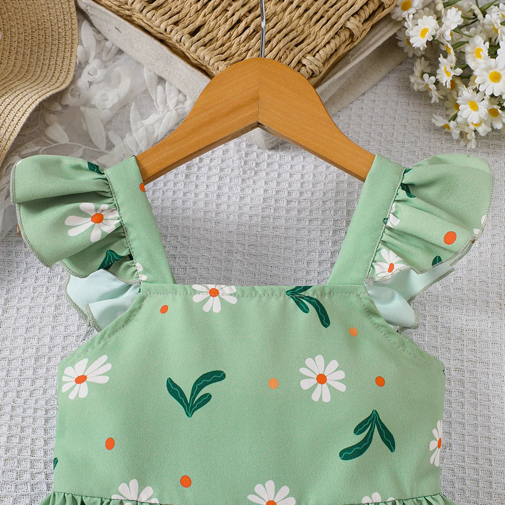 Vestido Infantil Estampado Floral Manga Curta Casual Lenogue