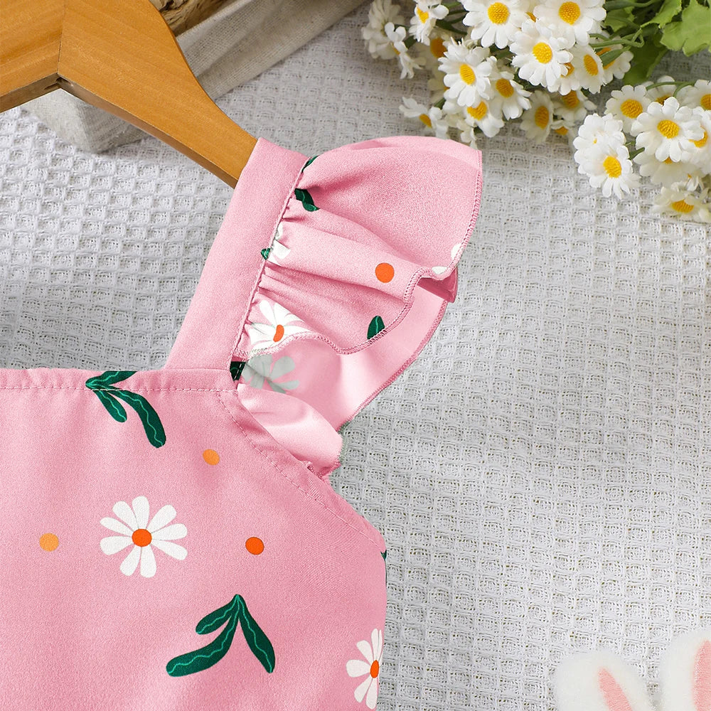 Vestido Infantil Estampado Floral Manga Curta Casual Lenogue