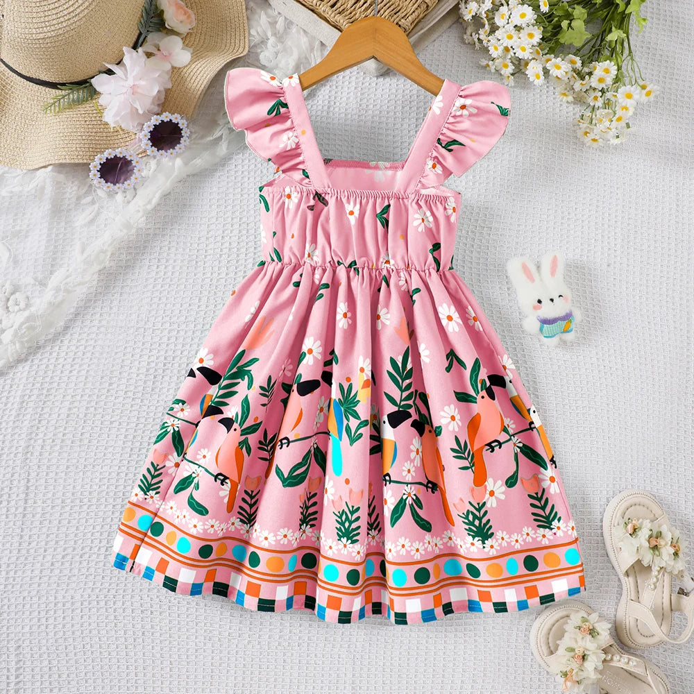Vestido Infantil Estampado Floral Manga Curta Casual Lenogue