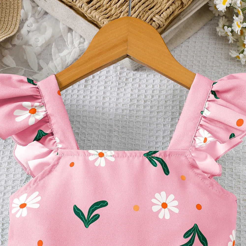 Vestido Infantil Estampado Floral Manga Curta Casual Lenogue