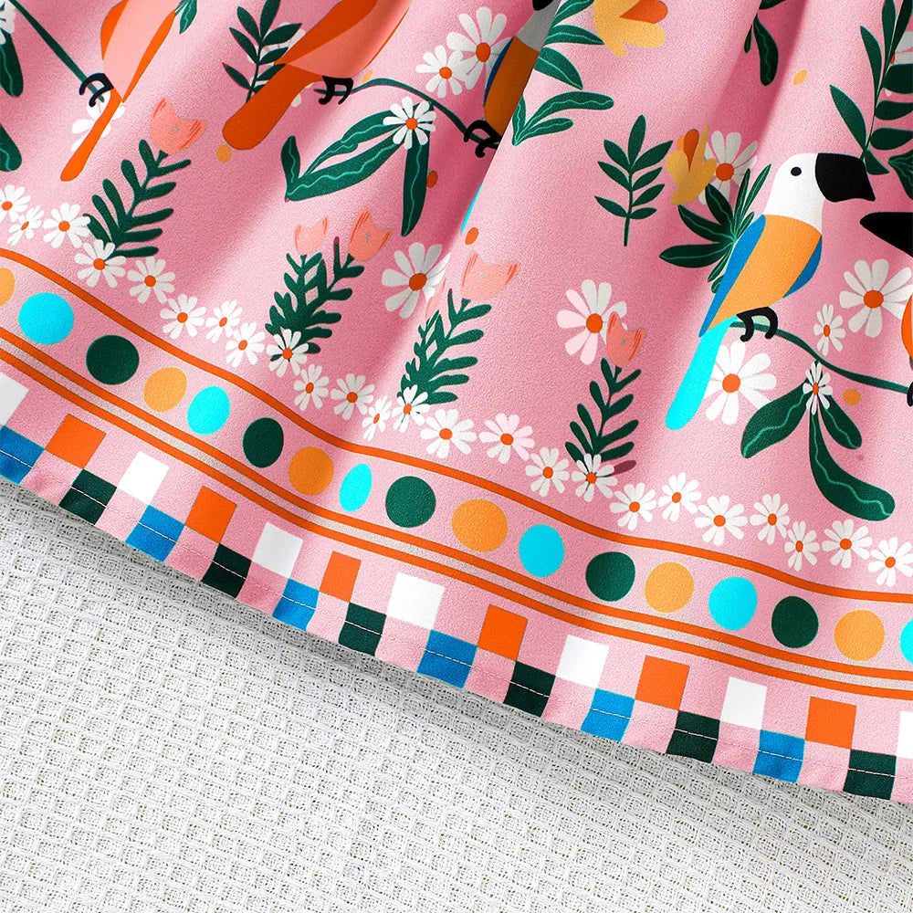 Vestido Infantil Estampado Floral Manga Curta Casual Lenogue