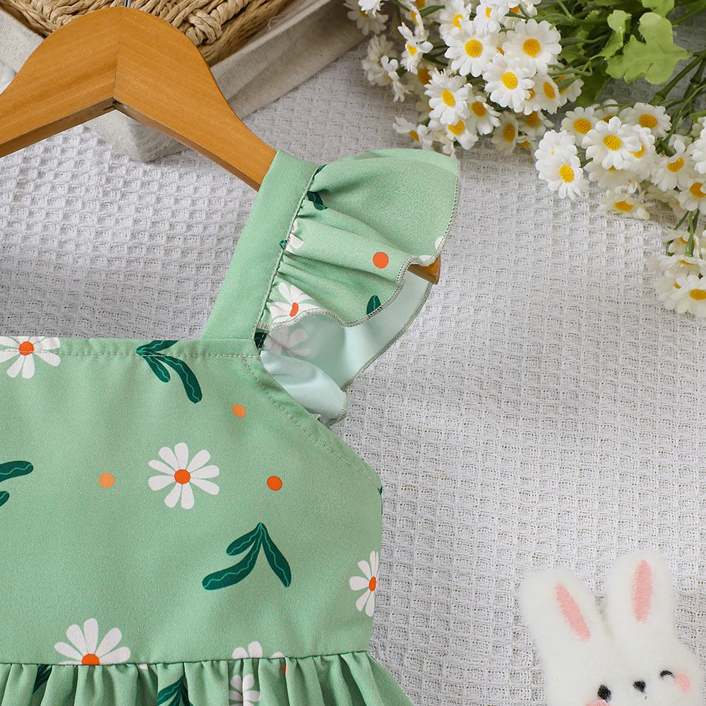 Vestido Infantil Estampado Floral Manga Curta Casual Lenogue