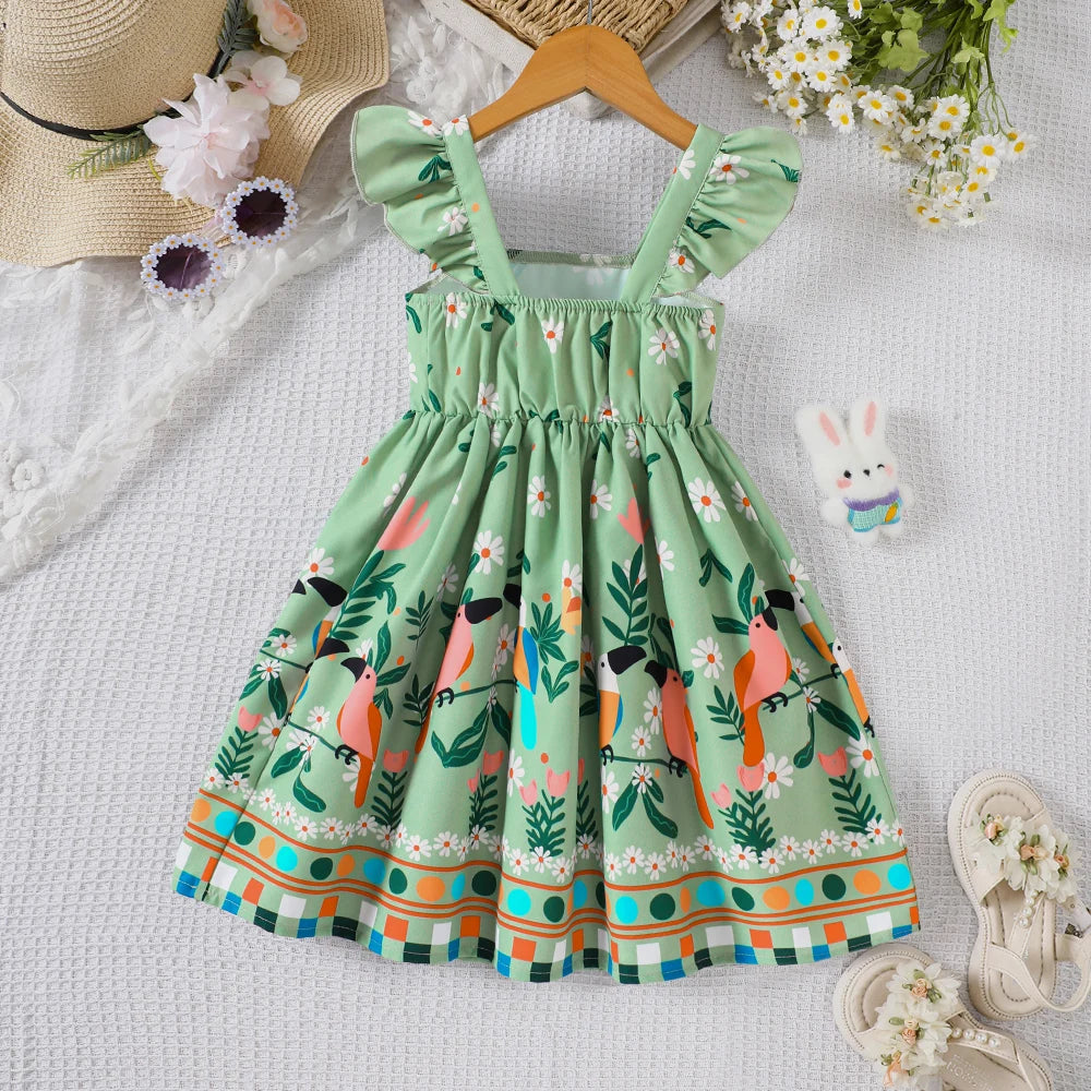 Vestido Infantil Estampado Floral Manga Curta Casual Lenogue