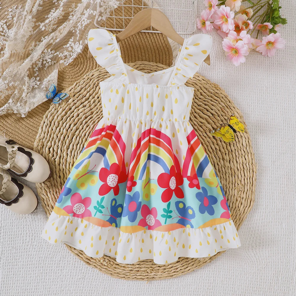 Vestido Infantil Estampado Verão Casual Branco Rêve Lenogue