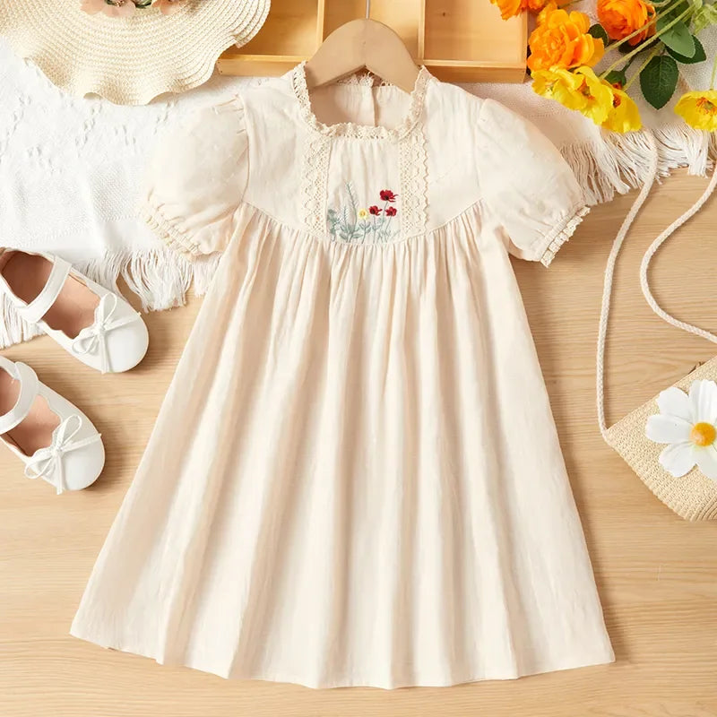 Vestido Infantil Feminino Bordado Abigail Bege Lenogue 18-24 Meses