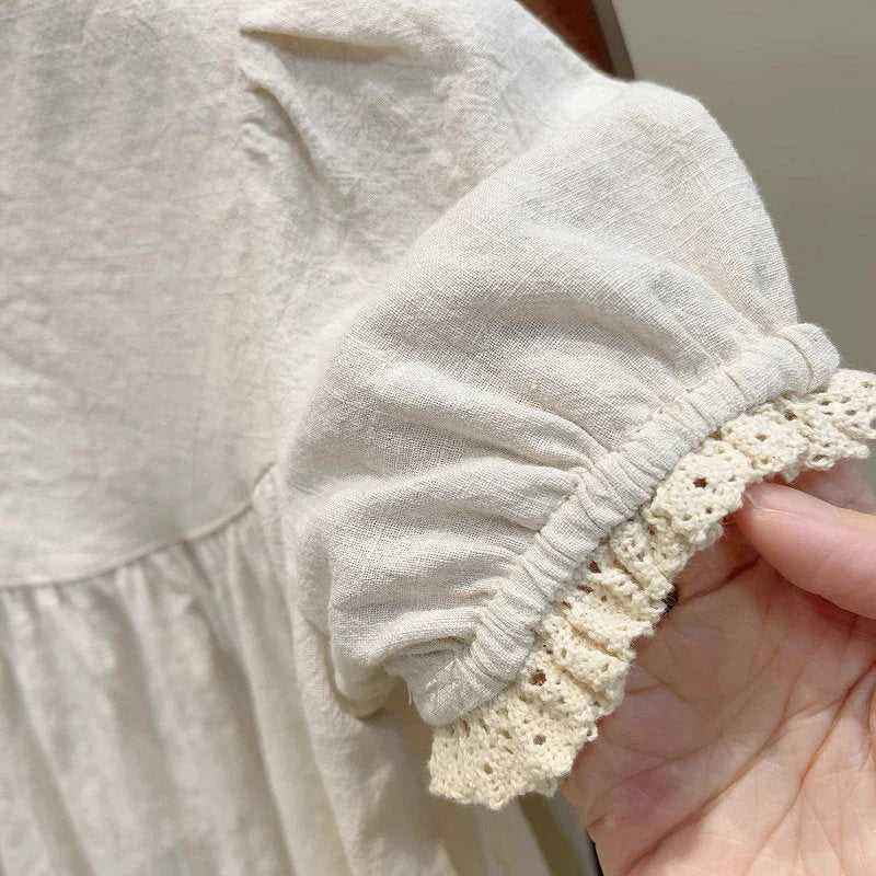 Vestido Infantil Feminino Bordado Abigail Bege Lenogue