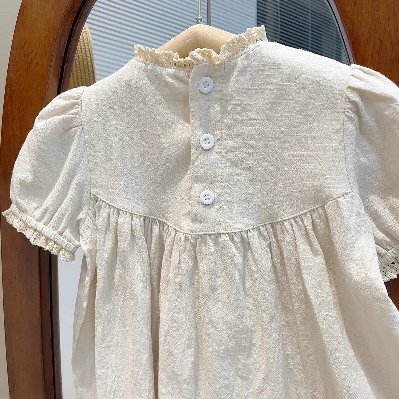Vestido Infantil Feminino Bordado Abigail Bege Lenogue