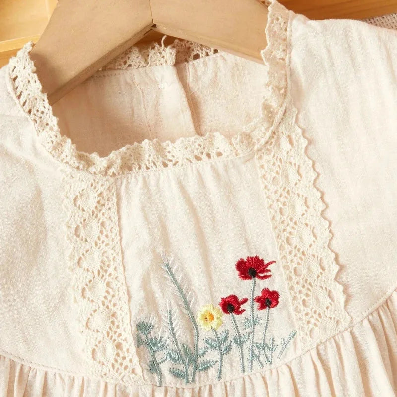 Vestido Infantil Feminino Bordado Abigail Bege Lenogue