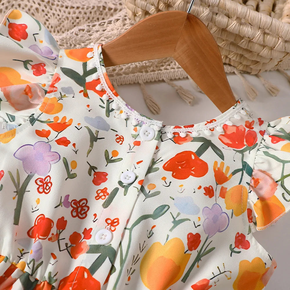 Vestido Infantil Feminino Floral Manga Curta Lenogue