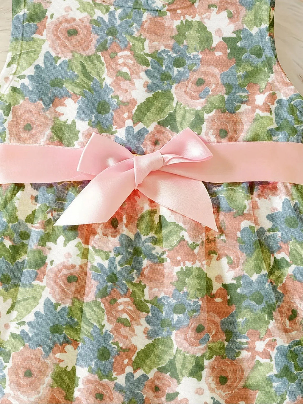 Vestido Infantil Feminino Floral Sem Manga Verde Lenogue